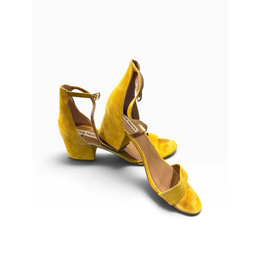 Steve Madden Irenee Yellow Suede Ankle Strap Block Heel Sandals Womens 10M